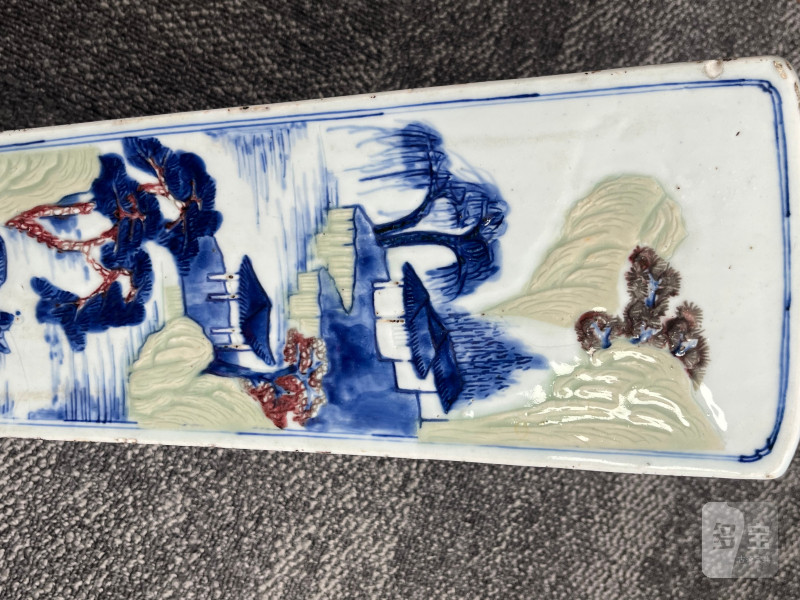 清康熙  釉下三彩山水人物亭台楼阁图四方瓶（税） - 图27